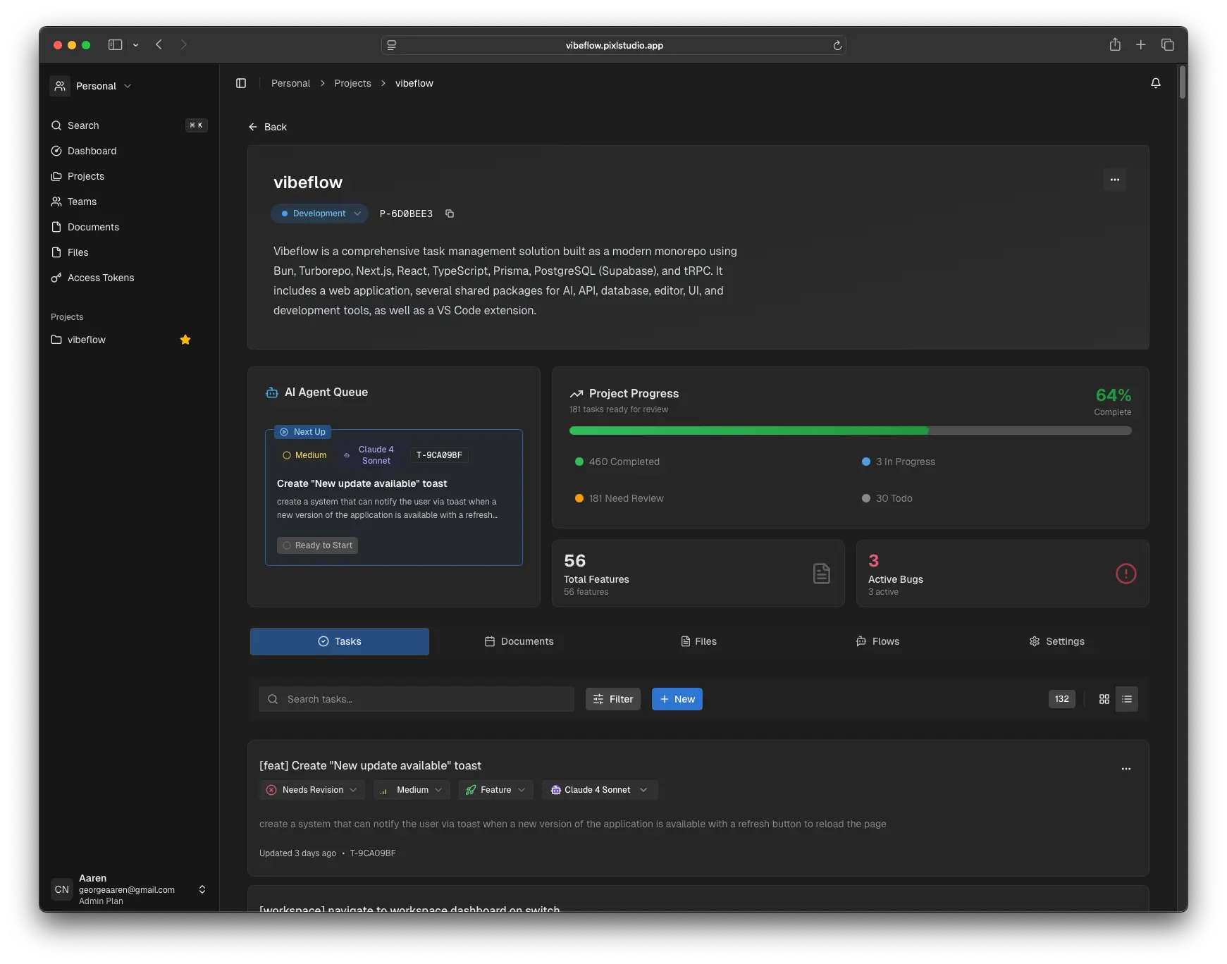 Vibeflow Dashboard Overview